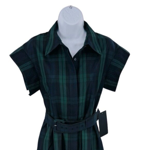 Tuckernuck NEW Blackwatch Chloe Plaid Navy Green Classic Midi Dress Size M - Picture 6 of 12